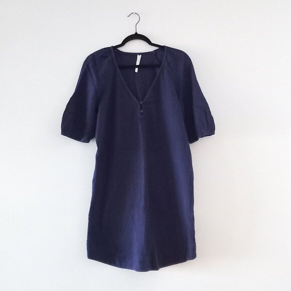BY ANTHROPOLOGIE royal blue puff sleeve cotton mini dress - Picture 1 of 13